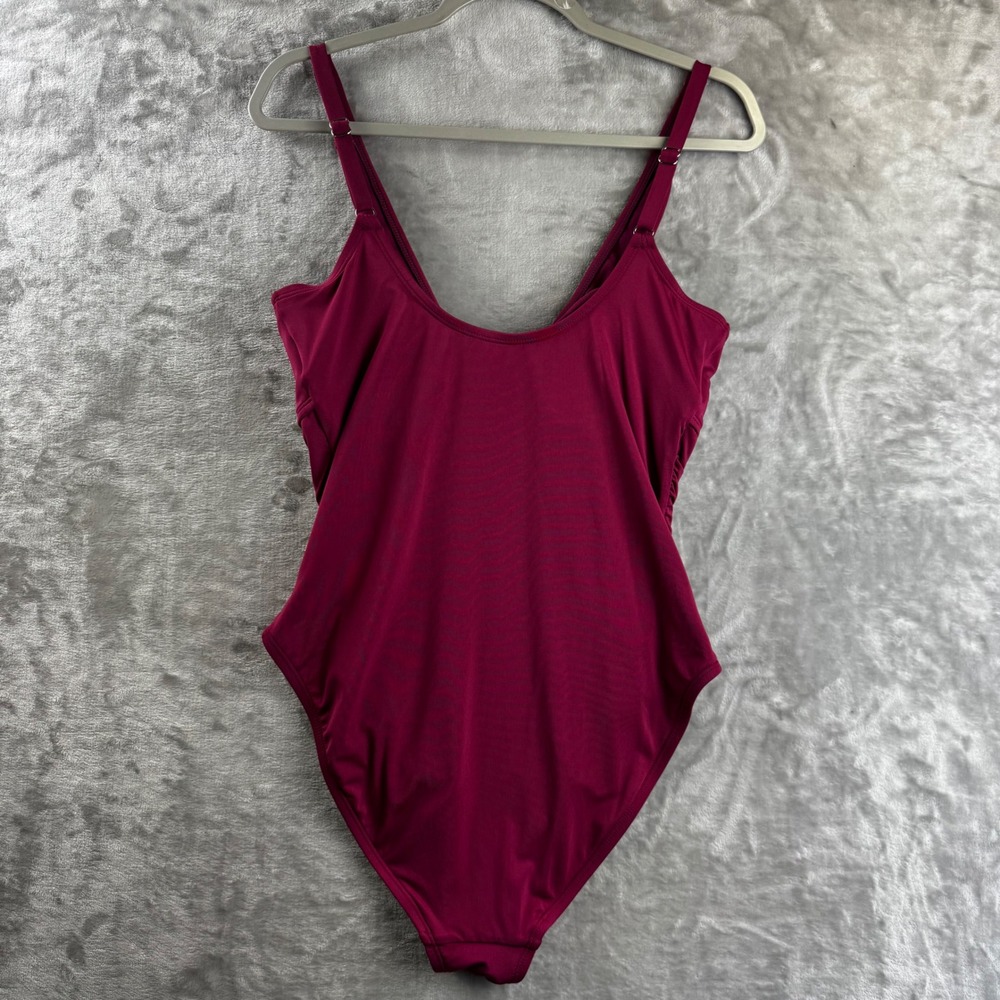 Jantzen One Piece Swimsuit Women 14 Plum Ruched V-Neck JZ26603M (1811) - Picture 4 of 9
